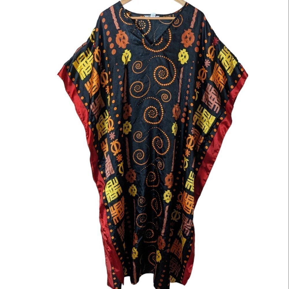 Winlar Kaftan Dress MuuMuu Boho Geometric Satin Resort Wear‎ Casual